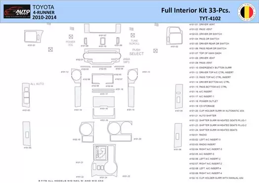 Toyota 4Runner 2010-2014 Mascherine sagomate per rivestimento cruscotti 33 Decori