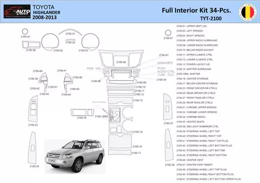 Toyota Highlander 2008-2013 Mascherine sagomate per rivestimento cruscotti 34 Decori