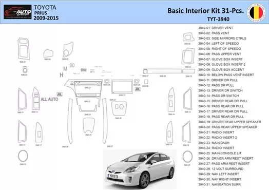 Toyota Prius 2009-2015 Mascherine sagomate per rivestimento cruscotti 31 Decori