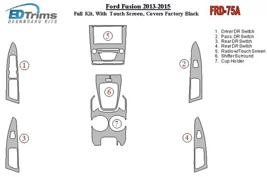 Ford Fusion 2013-UP Full Set, With Touch screen, Over OEM Main Interior Kit Cruscotto BD Rivestimenti interni