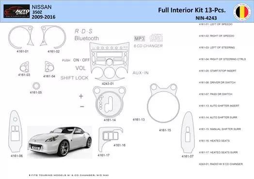Nissan 370Z-2009 Mascherine sagomate per rivestimento cruscotti 13 Decori
