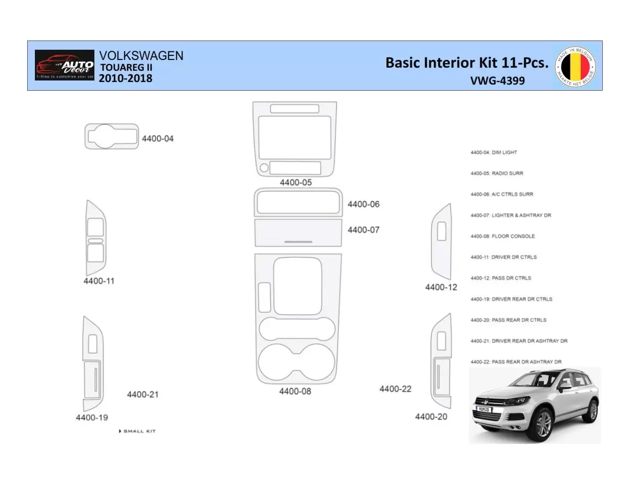 Volkswagen Touareg II 2010-2018 Mascherine sagomate per rivestimento cruscotti 11 Decori