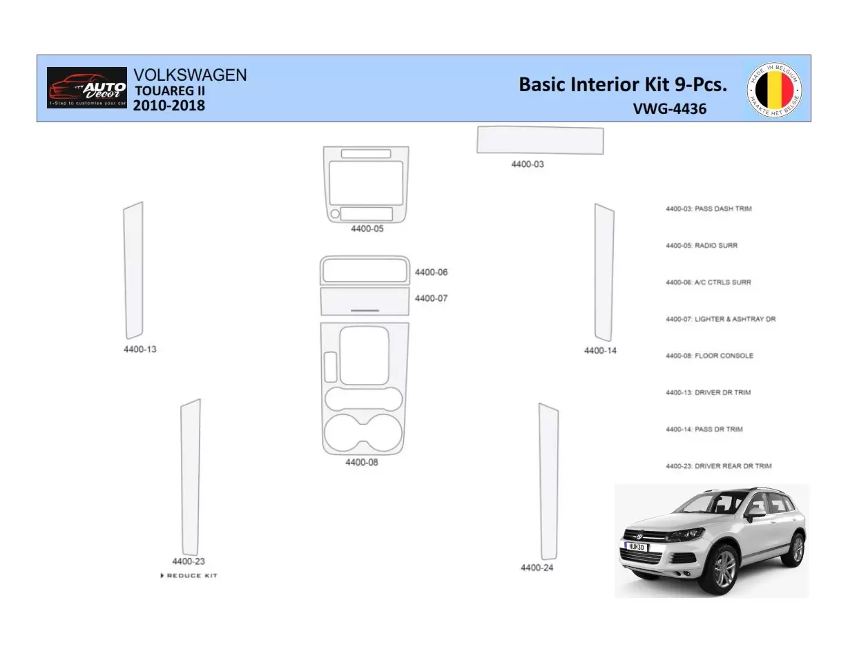 Volkswagen Touareg II 2010-2018 Mascherine sagomate per rivestimento cruscotti 9 Decori