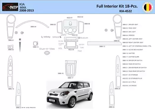 KIA Soul 2011 Mascherine sagomate per rivestimento cruscotti 22 Decori KIA Soul 2011 Mascherine sagomate per rivestimento cruscotti 22 Decori