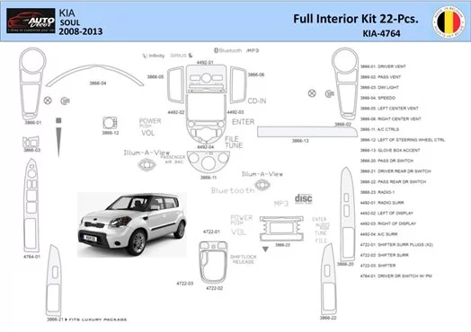 KIA Soul 2011 Interni WHZ Kit rivestimento cruscotto 20 pezzi KIA Soul 2011 Interni WHZ Kit rivestimento cruscotto 20 pezzi