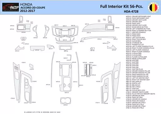 Honda Accord 2014-2022 Mascherine sagomate per rivestimento cruscotti 56 Decori