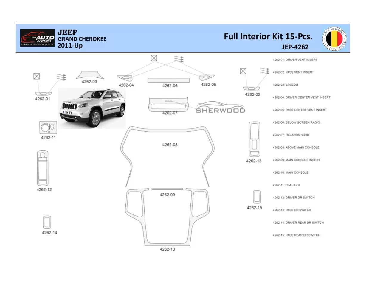 Jeep Grand Cherokee 2011-2020 Mascherine sagomate per rivestimento cruscotti 15 Decori