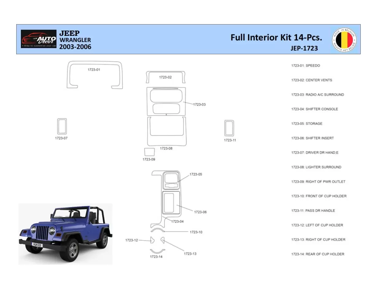 Jeep Wrangler 2003 Mascherine sagomate per rivestimento cruscotti 14 Decori