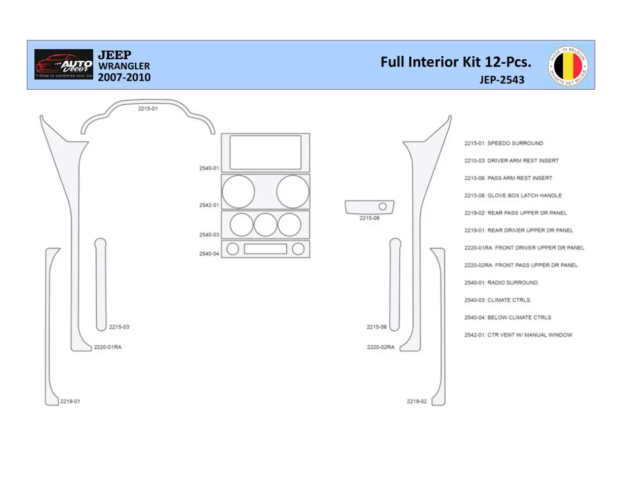 Jeep Wrangler 2007-2010 Kit rivestimento cruscotto interno WHZ 12 parti