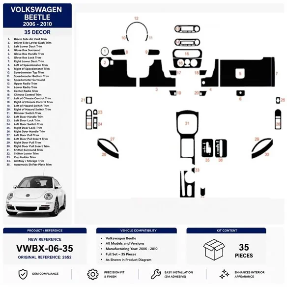 Volkswagen Beetle 2006-2010 kit cruscotto 3D, 35 pezzi