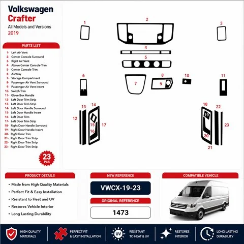 Volkswagen Crafter 2019 kit cruscotto 3D, 23 pezzi