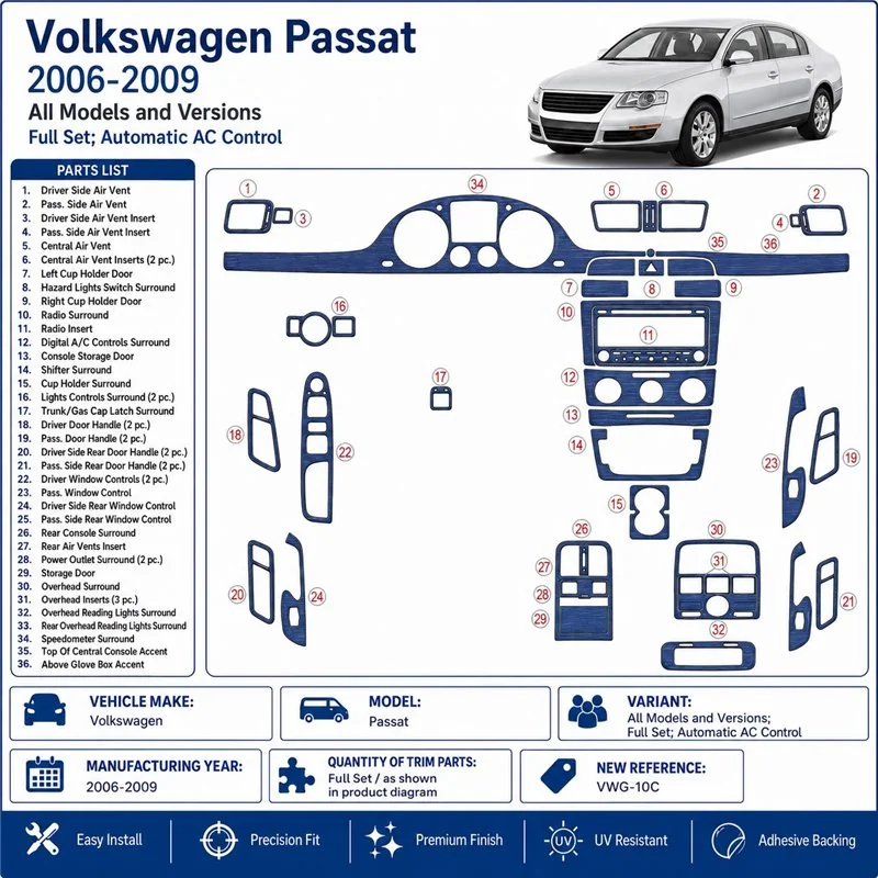 Volkswagen Passat 2006-2009 set completo, Automatic AC Control kit cruscotto 3D