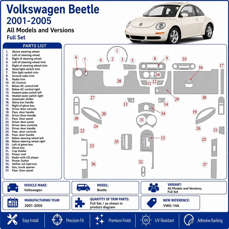 Volkswagen Beetle 2001-2005 set completo kit cruscotto 3D