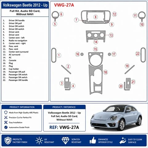 Volkswagen Beetle 2012+ set completo, Audio SD Card, senza navigazione kit cruscotto 3D 2