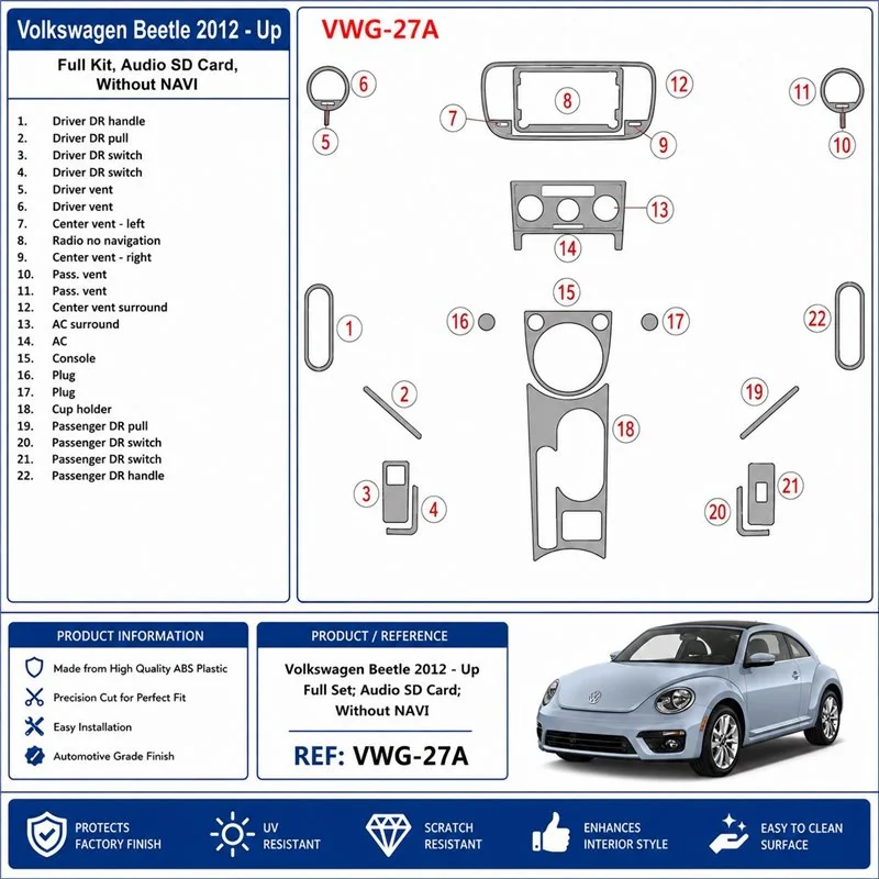 Volkswagen Beetle 2012+ set completo, Audio SD Card, senza navigazione kit cruscotto 3D