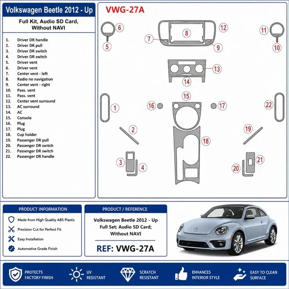 Volkswagen Beetle 2012+ set completo, Audio SD Card, senza navigazione kit cruscotto 3D