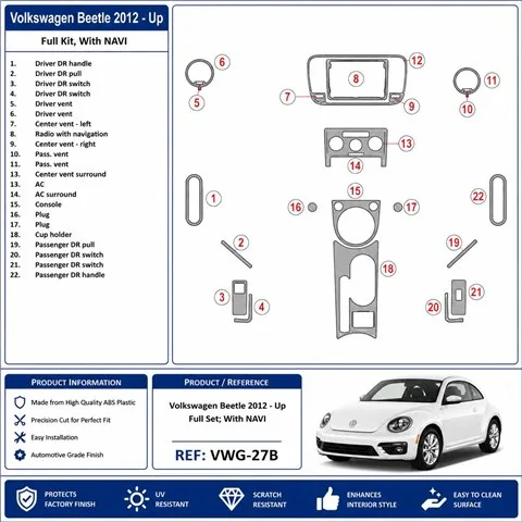 Volkswagen Beetle 2012+ set completo, con navigazione kit cruscotto 3D 2