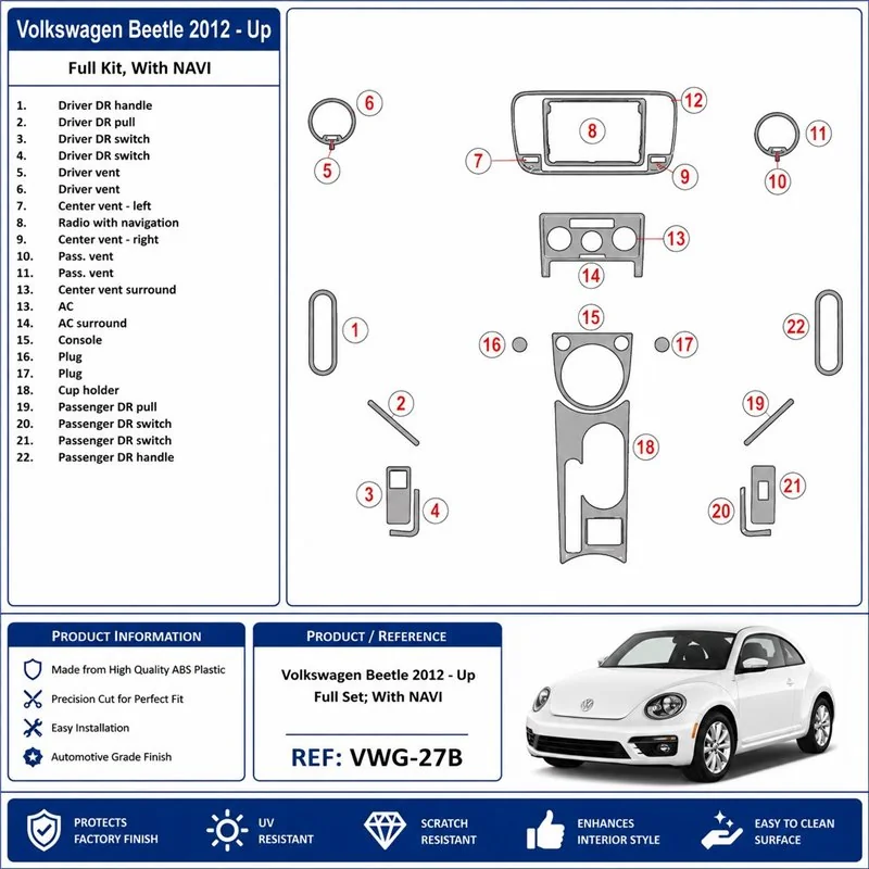 Volkswagen Beetle 2012+ set completo, con navigazione kit cruscotto 3D