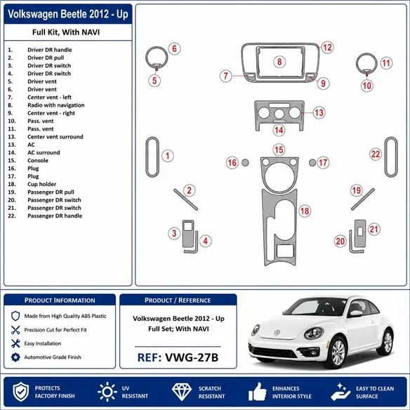 Volkswagen Beetle 2012+ set completo, con navigazione kit cruscotto 3D