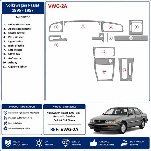 Volkswagen Passat 1995-1997 cambio automatico kit cruscotto 3D, 11 pezzi