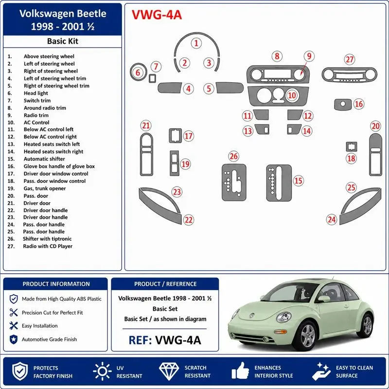 Volkswagen Beetle 1998-2001 set base kit cruscotto 3D