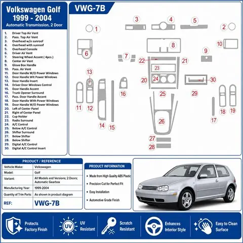 Volkswagen Golf 1999-2004 2 porte, cambio automatico kit cruscotto 3D 2