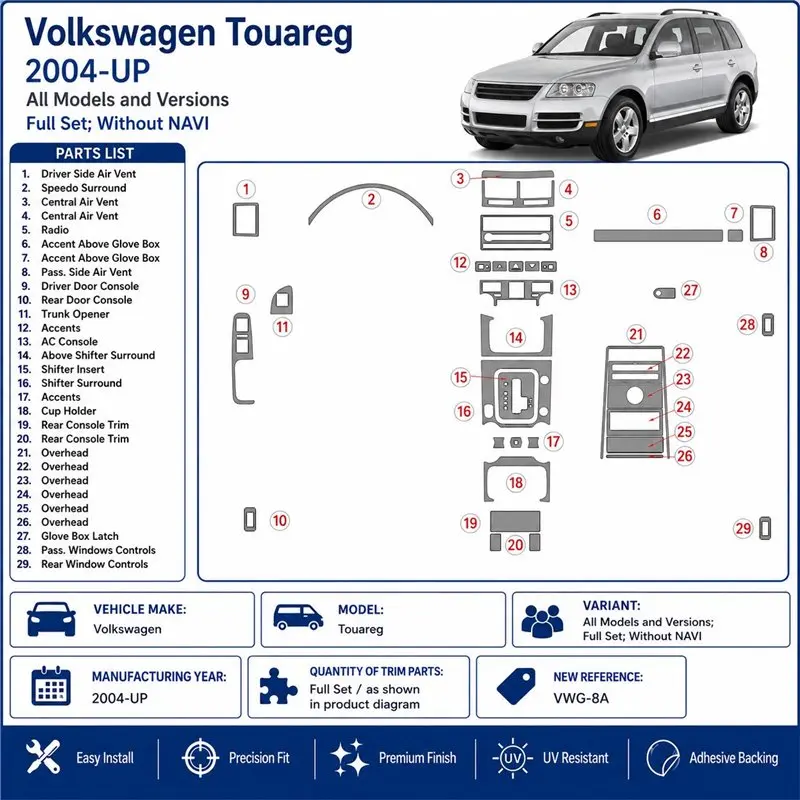Volkswagen Touareg 2004+ set completo, senza navigazione kit cruscotto 3D