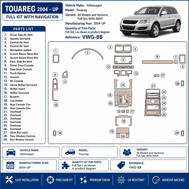 Volkswagen Touareg 2004+ set completo, con navigazione kit cruscotto 3D