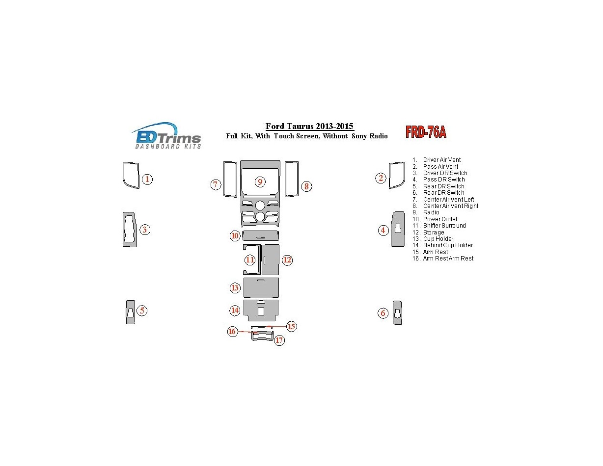 Ford Taurus 2013-UP Full Set, With Touch screen, Without Sony Radio Cruscotto BD Rivestimenti interni