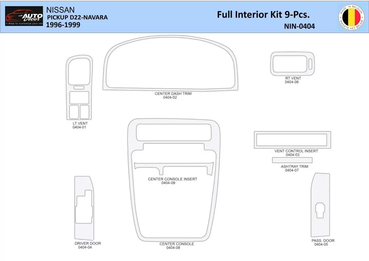 Nissan Navara Pickup 1996-1999 Mascherine sagomate per rivestimento cruscotti 9 Decori