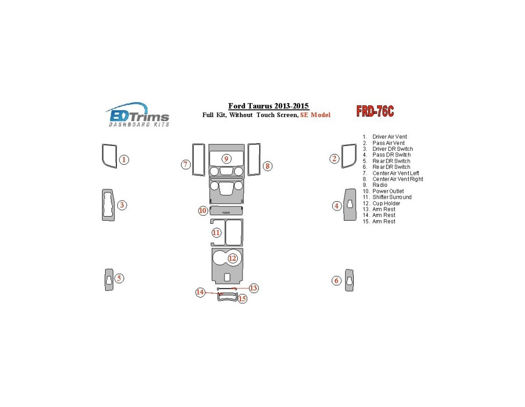Ford Taurus 2013-UP Full Set, Without Touch screen, SE Model Cruscotto BD Rivestimenti interni