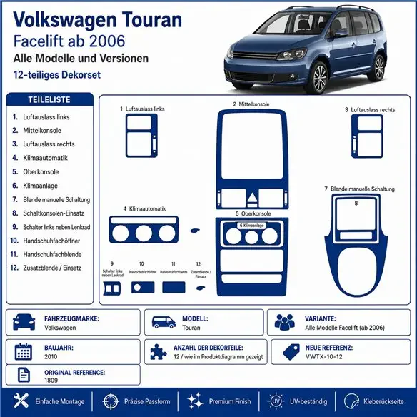 Volkswagen Touran 2010 kit cruscotto 3D, 12 pezzi