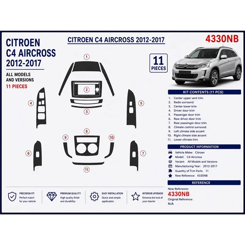 Citroën C4 Aircross 2012-2017 set base Navi kit cruscotto 3D, 11 pezzi