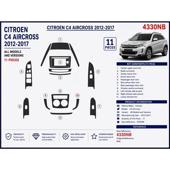 Citroën C4 Aircross 2012-2017 set base Navi kit cruscotto 3D, 11 pezzi