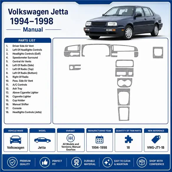 Volkswagen Jetta 1994-1998 cambio manuale kit cruscotto 3D, 18 pezzi