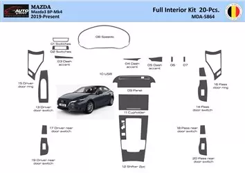 Mazda 3 2019-2024 Mascherine sagomate per rivestimento cruscotti 20 Decori