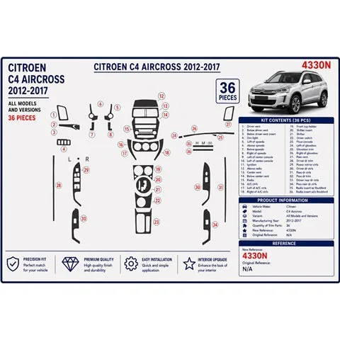 Citroën C4 Aircross 2012-2017 kit cruscotto 3D, 36 pezzi