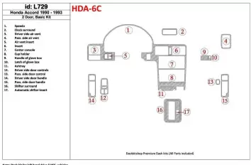 Honda Accord 1990-1993 2 Doors, Basic Set, 17 Parts set Cruscotto BD Rivestimenti interni