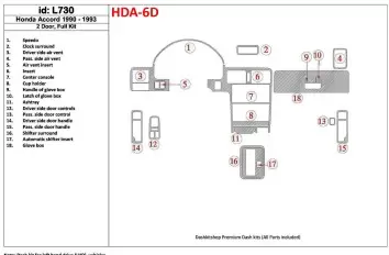 Honda Accord 1990-1993 2 Doors, Full Set, 18 Parts set Cruscotto BD Rivestimenti interni