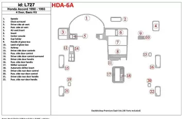 Honda Accord 1990-1993 4 Doors, Basic Set, 22 Parts set Cruscotto BD Rivestimenti interni