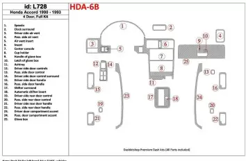 Honda Accord 1990-1993 4 Doors, Full Set, 25 Parts set Cruscotto BD Rivestimenti interni