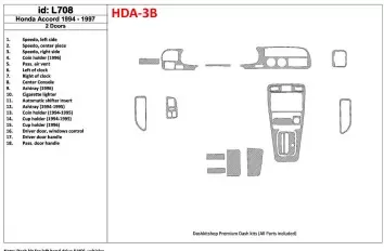 Honda Accord 1994-1997 2 Doors, Full Set, 18 Parts set Cruscotto BD Rivestimenti interni