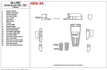 Honda Accord 1994-1997 4 Doors, Full Set, 21 Parts set Cruscotto BD Rivestimenti interni