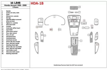 Honda Accord 1998-2000 2 Doors Full Set, 26 Parts set, Cruscotto BD Rivestimenti interni