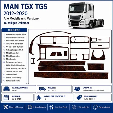 MAN TGX TGS2012-2020 kit cruscotto 3D, 16 pezzi 2