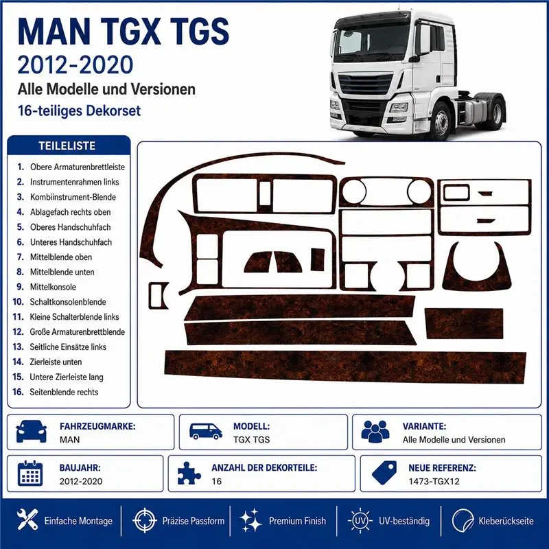 MAN TGX TGS2012-2020 kit cruscotto 3D, 16 pezzi