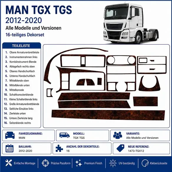 MAN TGX TGS2012-2020 kit cruscotto 3D, 16 pezzi