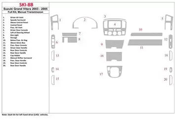 Suzuki Grand Vitara 2003-2005 Full Set, Manual Gear Box Mascherine sagomate per rivestimento cruscotti 