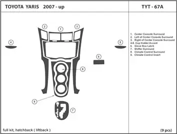 Toyota Yaris 12.05-12.09 Mascherine sagomate per rivestimento cruscotti 9-Decori