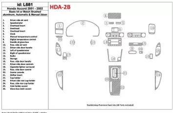 Honda Accord 2001-2002 2 Doors, Basic Set, 26 Parts set Cruscotto BD Rivestimenti interni